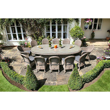 Silla de mimbre 12pcs jardín con mesa ovalada